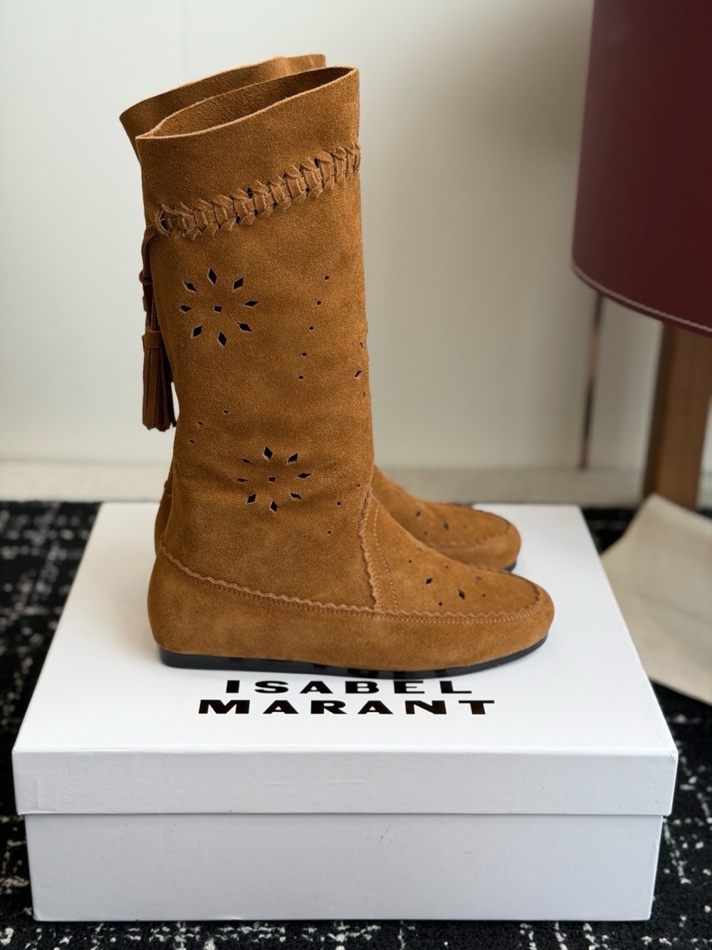 Isabel Marant Cognac Suede Mid-Calf Boots with Tassel